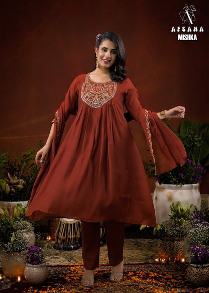 Mishka Afsana Chanderi Silk Readymade Anarkali Suits Exporter Gujarat