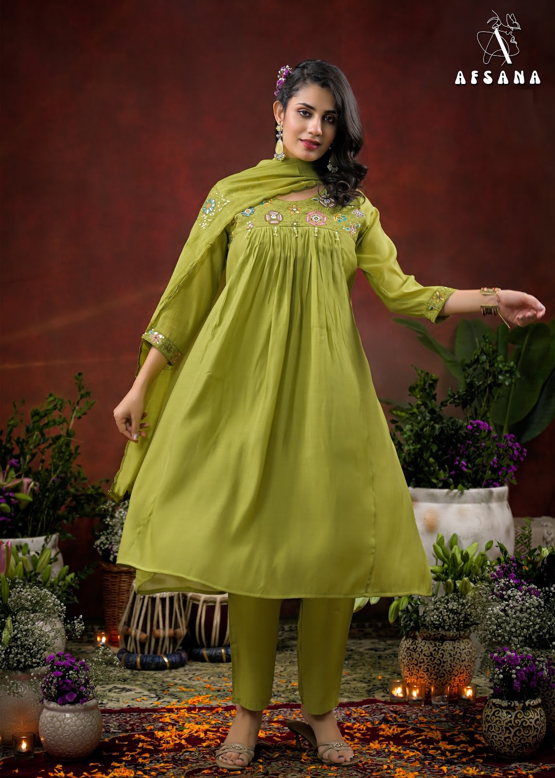 Mishka Afsana Chanderi Silk Readymade Anarkali Suits Exporter Gujarat