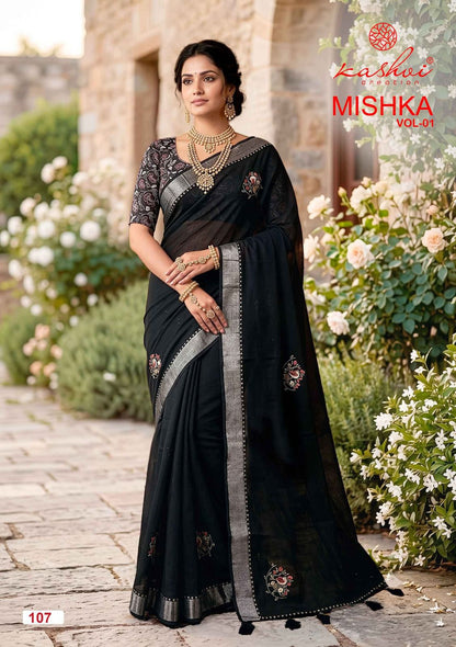 Mishka Vol 1 Kashvi Creation Linen Silk Sarees Wholesale