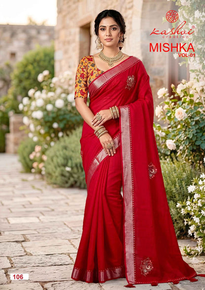 Mishka Vol 1 Kashvi Creation Linen Silk Sarees Wholesale