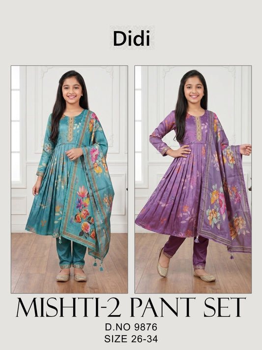 Mishti 2 Dn 9876 Didi Roman Girls Readymade Pant Suits Wholesale Rate