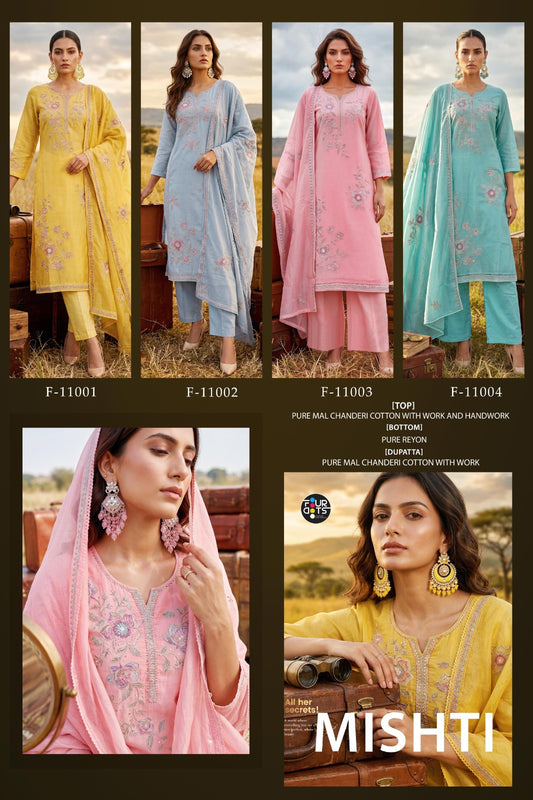 Mishti Four Dots Mal Chanderi Pant Style Suits Wholesale