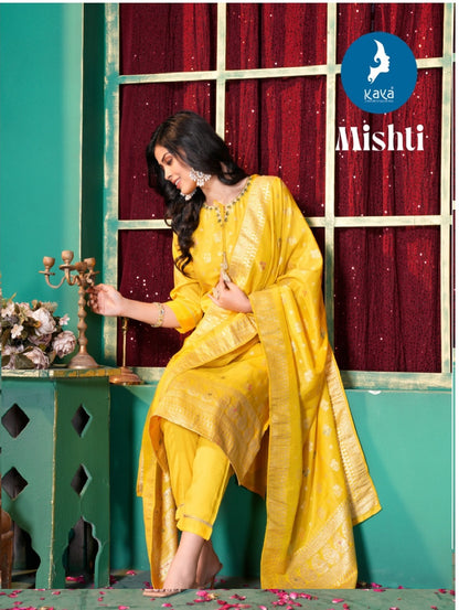 Mishti Kaya Silk Jacquard Readymade Pant Style Suits Exporter Ahmedabad