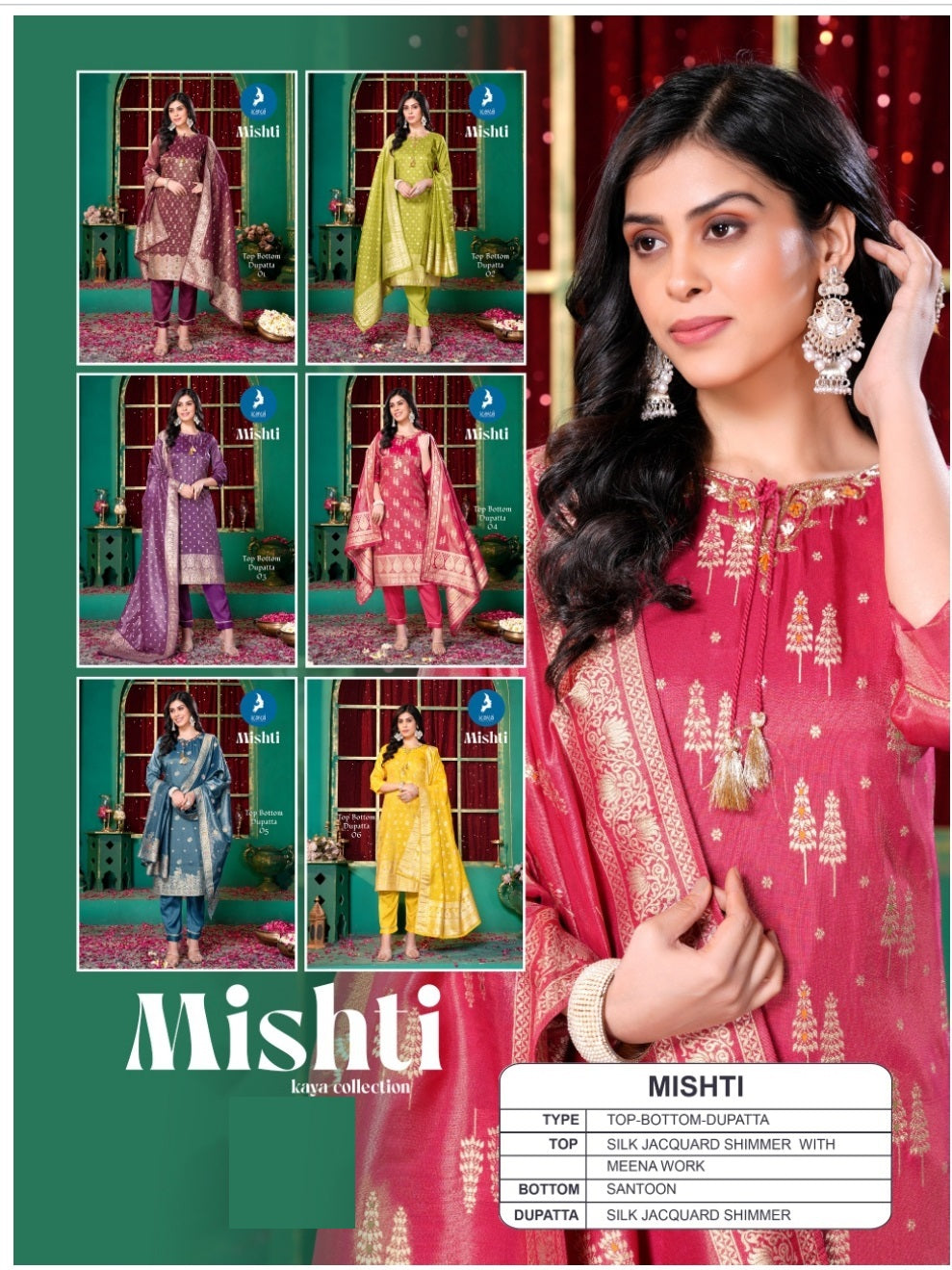 Mishti Kaya Silk Jacquard Readymade Pant Style Suits Exporter Ahmedabad