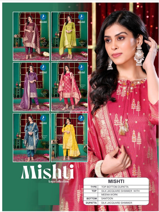 Mishti Kaya Silk Jacquard Readymade Pant Style Suits Exporter Ahmedabad