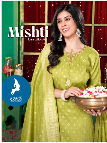 Mishti Kaya Silk Jacquard Readymade Pant Style Suits Exporter Ahmedabad