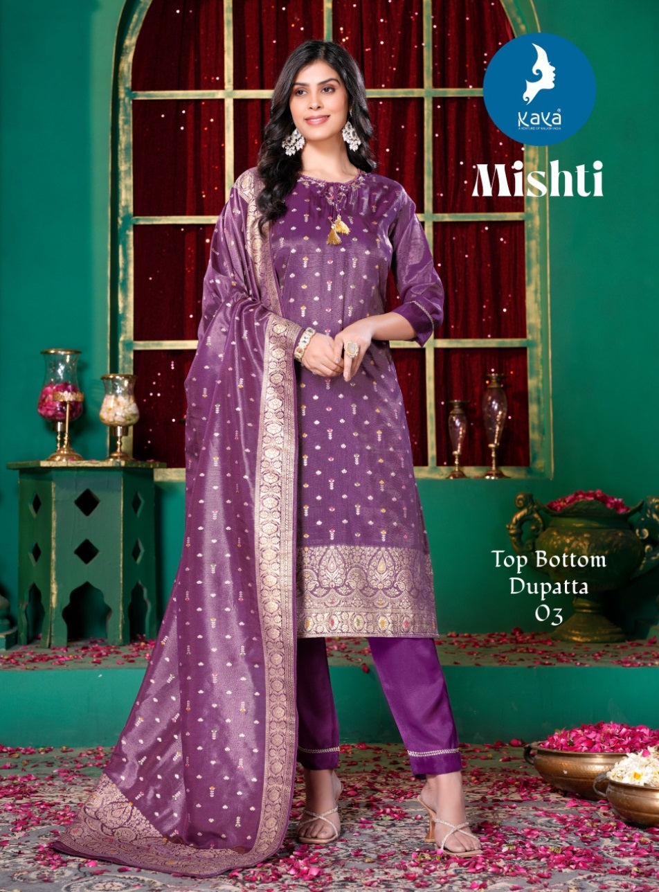 Mishti Kaya Silk Jacquard Readymade Pant Style Suits Exporter Ahmedabad