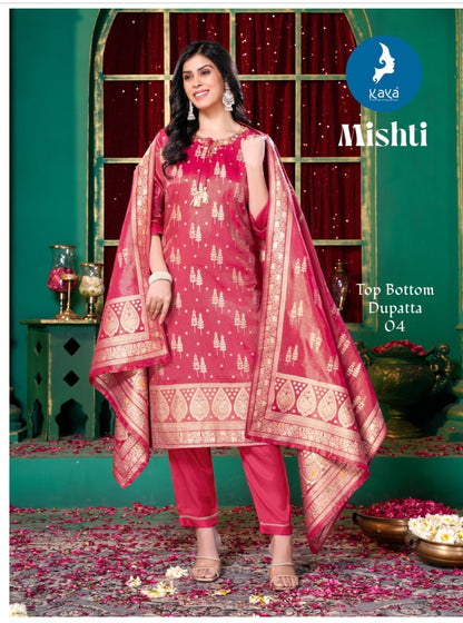 Mishti Kaya Silk Jacquard Readymade Pant Style Suits Exporter Ahmedabad