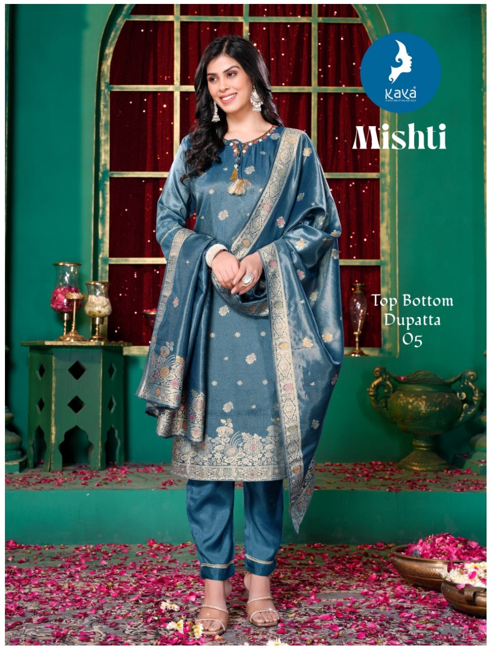 Mishti Kaya Silk Jacquard Readymade Pant Style Suits Exporter Ahmedabad