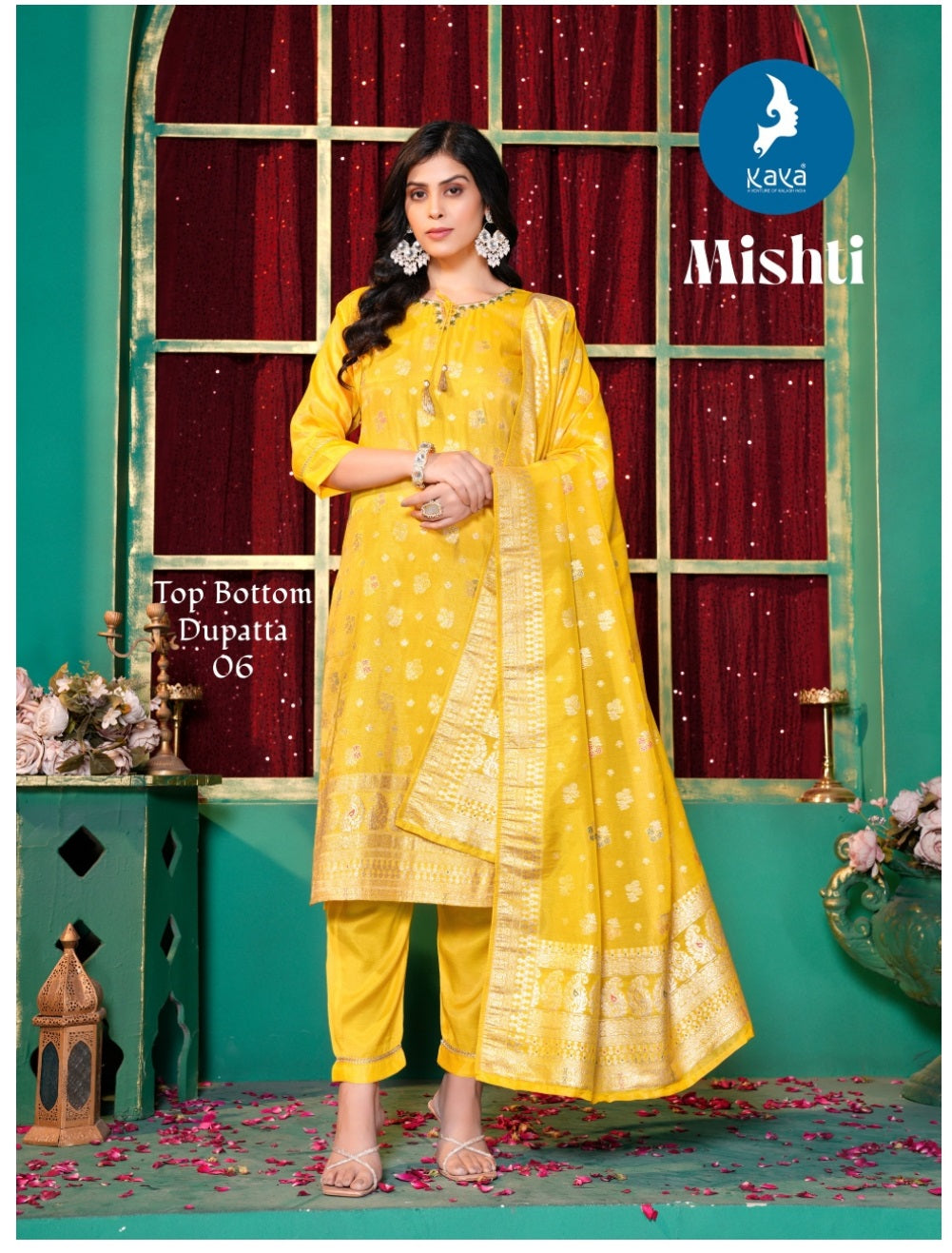 Mishti Kaya Silk Jacquard Readymade Pant Style Suits Exporter Ahmedabad