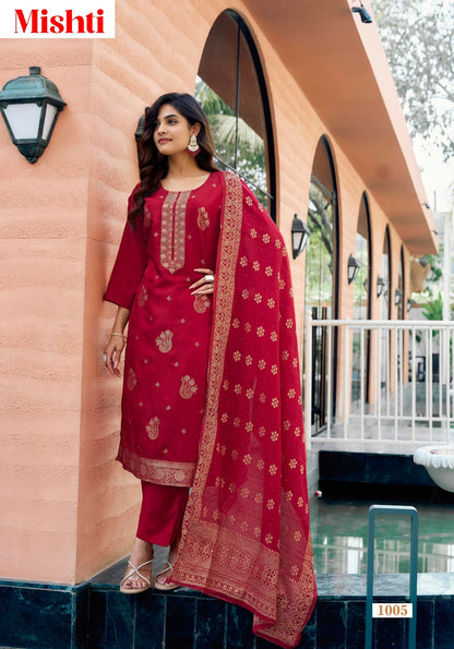 Mishti Ossm Silk Jacquard Readymade Pant Style Suits Wholesale Price