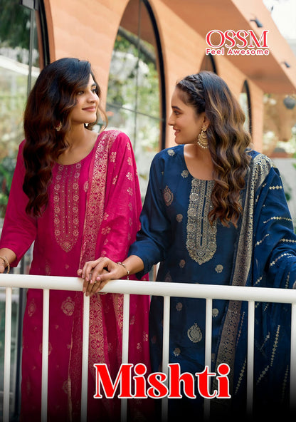 Mishti Ossm Silk Jacquard Readymade Pant Style Suits Wholesale Price