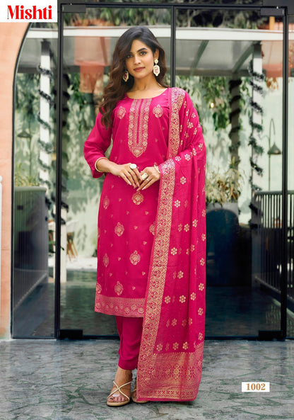 Mishti Ossm Silk Jacquard Readymade Pant Style Suits Wholesale Price