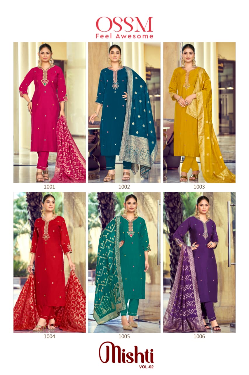 Mishti Vol 2 Ossm Roman Silk Readymade Pant Style Suits Exporter