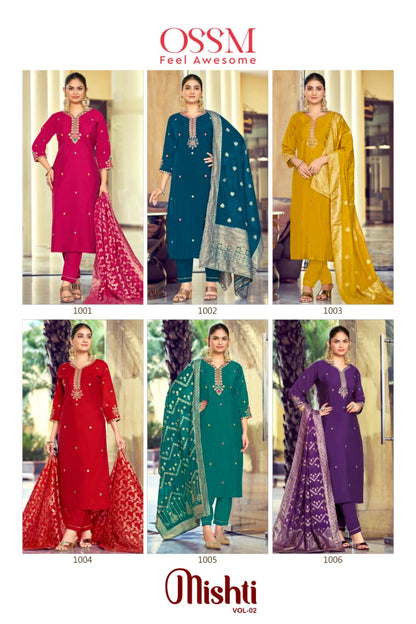 Mishti Vol 2 Ossm Roman Silk Readymade Pant Style Suits Exporter
