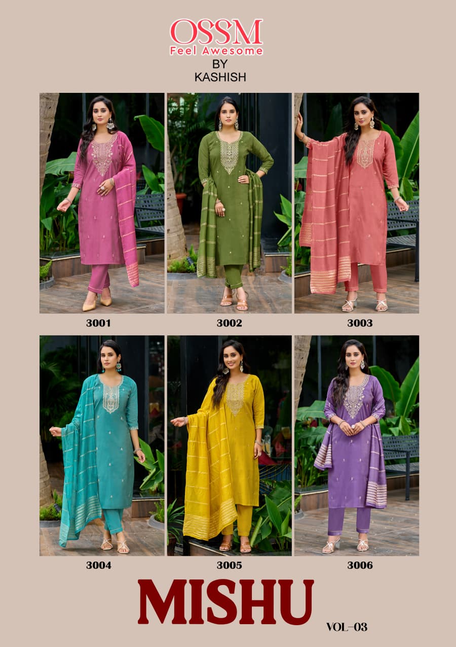 Mishu Vol 3 Ossm Roman Simmer Readymade Pant Style Suits Exporter