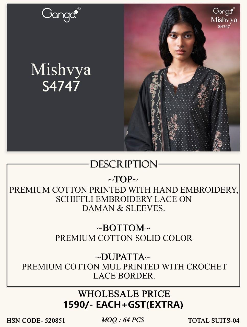 Mishvya S4747 Ganga Cotton Pant Style Suits Supplier Gujarat