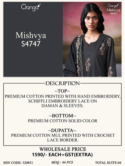 Mishvya S4747 Ganga Cotton Pant Style Suits Supplier Gujarat