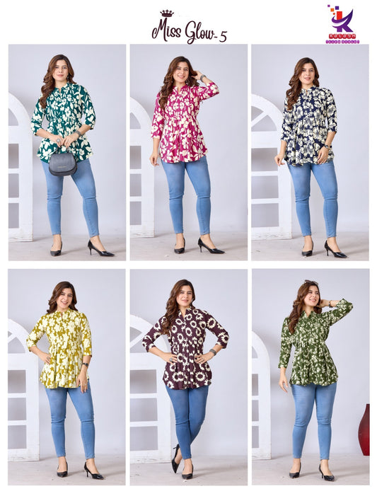 Miss Glow 5 Mlm Kalash Lifestyle Rayon 17Kg Fancy Tops Exporter India