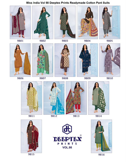 Miss India Vol 98 Deeptex Prints Readymade Cotton Pant Suits Wholesale Price