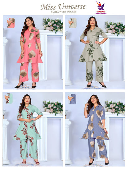Miss Universe Mlm Kalash Lifestyle Rayon 22Kg Co Ord Set Wholesaler India