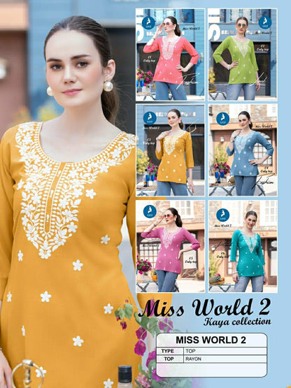 Miss World 2 Kaya Reyon Short Kurtis Manufacturer