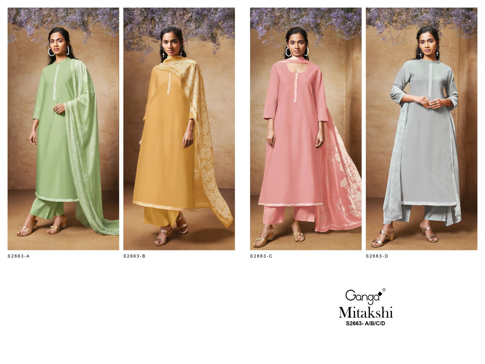 Mitakshi 2663 Ganga Premium Cotton Plazzo Style Suits Supplier Gujarat