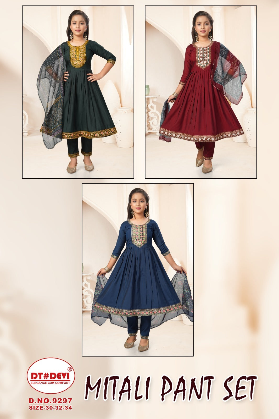 Mitali Dn 9297 Dt Devi Roman Silk Girls Readymade Pant Suits Manufacturer