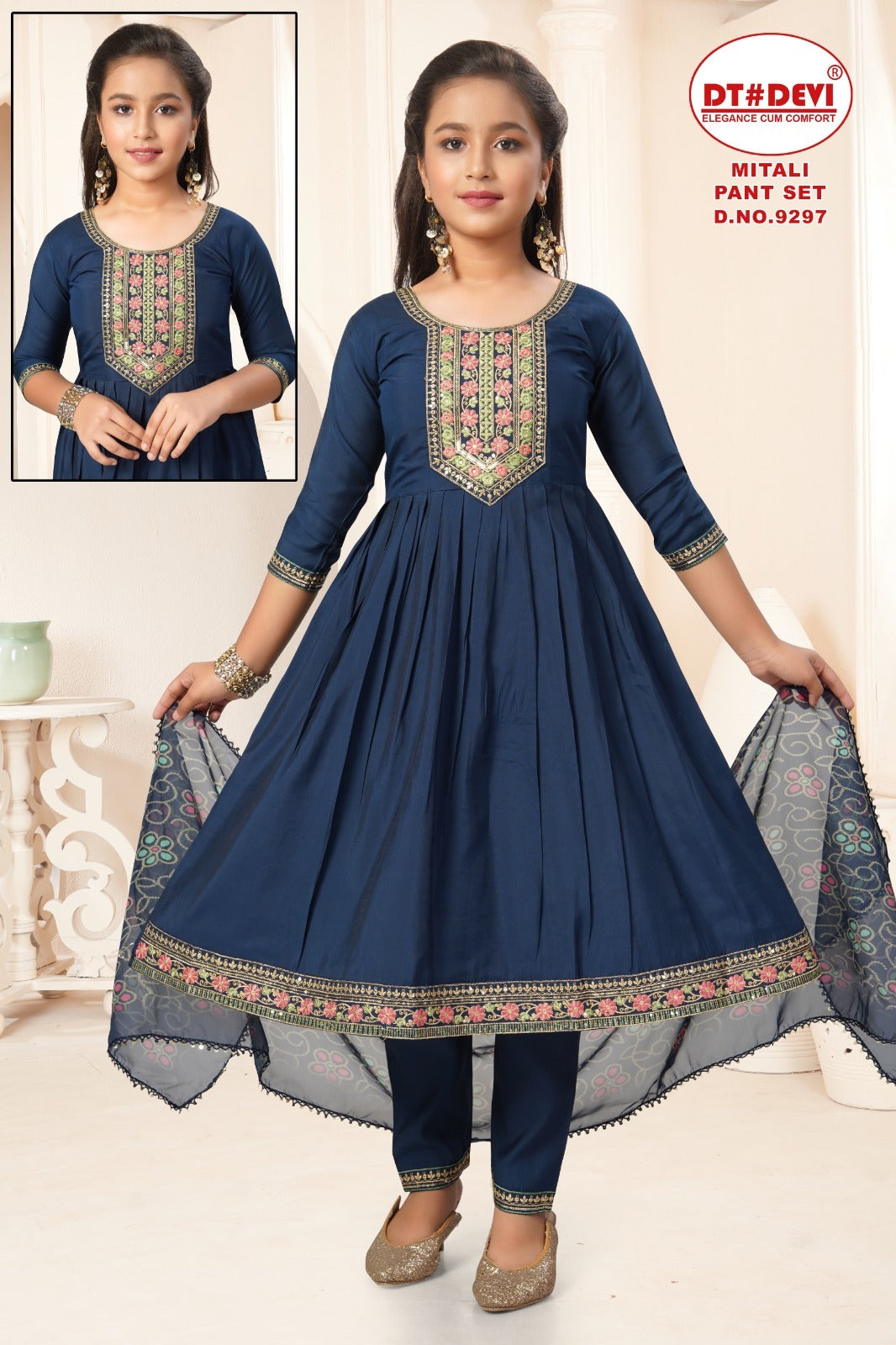 Mitali Dn 9297 Dt Devi Roman Silk Girls Readymade Pant Suits Manufacturer