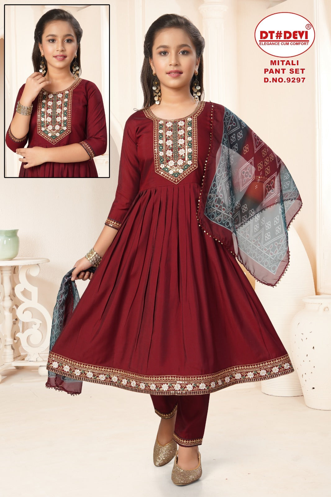 Mitali Dn 9297 Dt Devi Roman Silk Girls Readymade Pant Suits Manufacturer