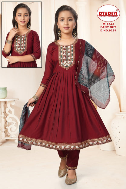 Mitali Dn 9297 Dt Devi Roman Silk Girls Readymade Pant Suits Manufacturer