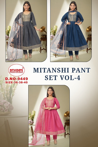 Mitanshi 4 D No 9449 Dt Devi Roman Silk Girls Readymade Pant Suits Manufacturer Ahmedabad