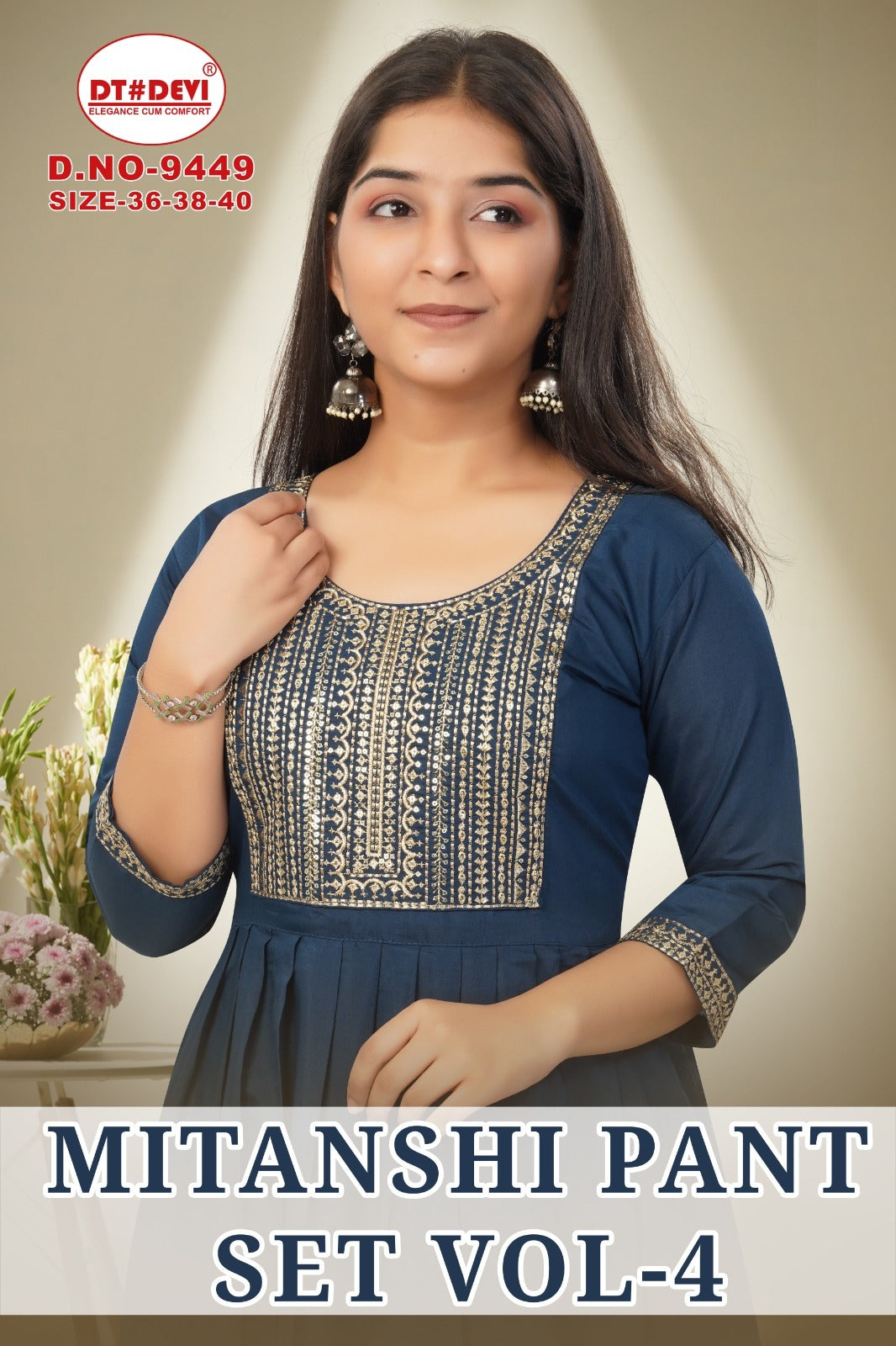 Mitanshi 4 D No 9449 Dt Devi Roman Silk Girls Readymade Pant Suits Manufacturer Ahmedabad