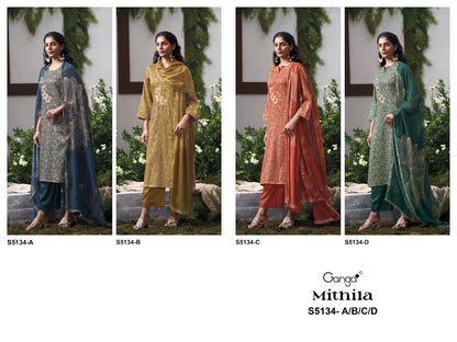 Mithila S5134 Ganga Cotton Satin Pant Style Suits Manufacturer Ahmedabad