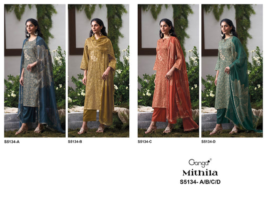 Mithila S5134 Ganga Cotton Satin Pant Style Suits Manufacturer Ahmedabad
