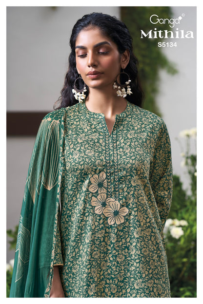Mithila S5134 Ganga Cotton Satin Pant Style Suits Manufacturer Ahmedabad