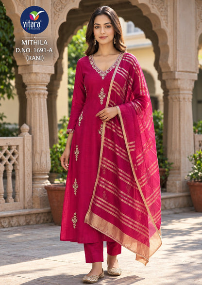 Mithila Vitara Chanderi Readymade Pant Style Suits Wholesale Price