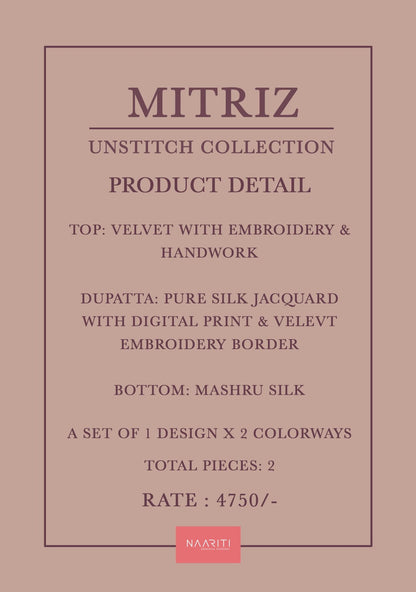 Mitriz Naariti Velvet Suits Exporter