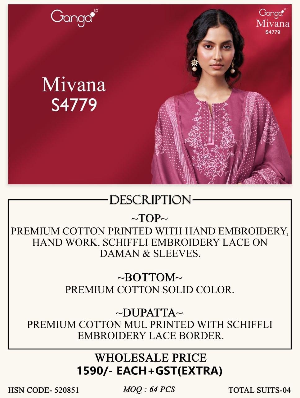 Mivana S4779 Ganga Cotton Plazzo Style Suits Exporter Gujarat