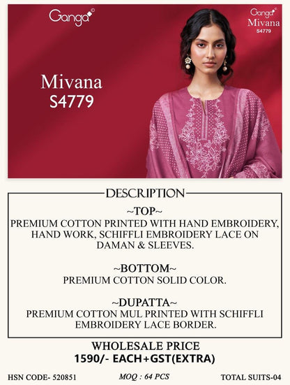 Mivana S4779 Ganga Cotton Plazzo Style Suits Exporter Gujarat