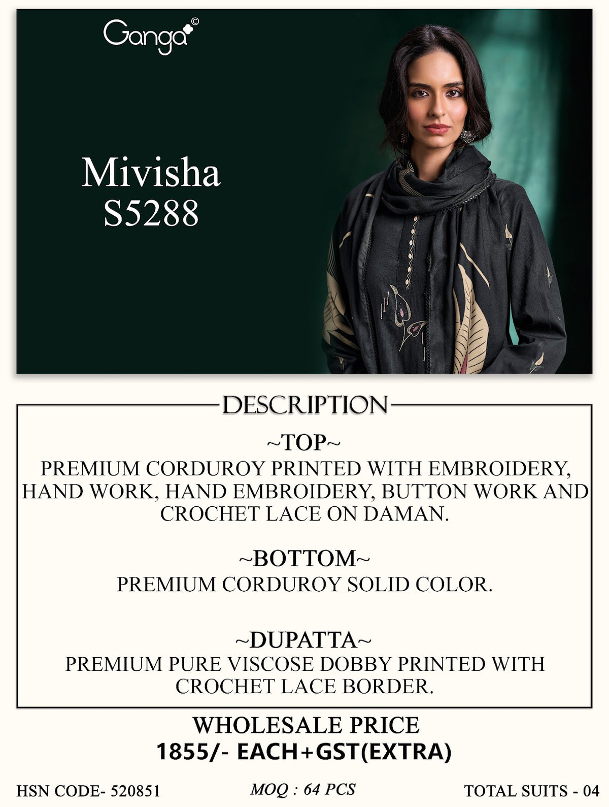 Mivisha S5288 Ganga Corduroy Plazzo Style Suits Supplier Gujarat