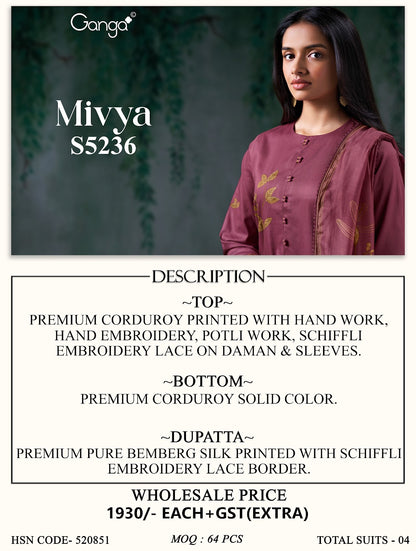 Mivya S5236 Ganga Corduroy Pant Style Suits Manufacturer