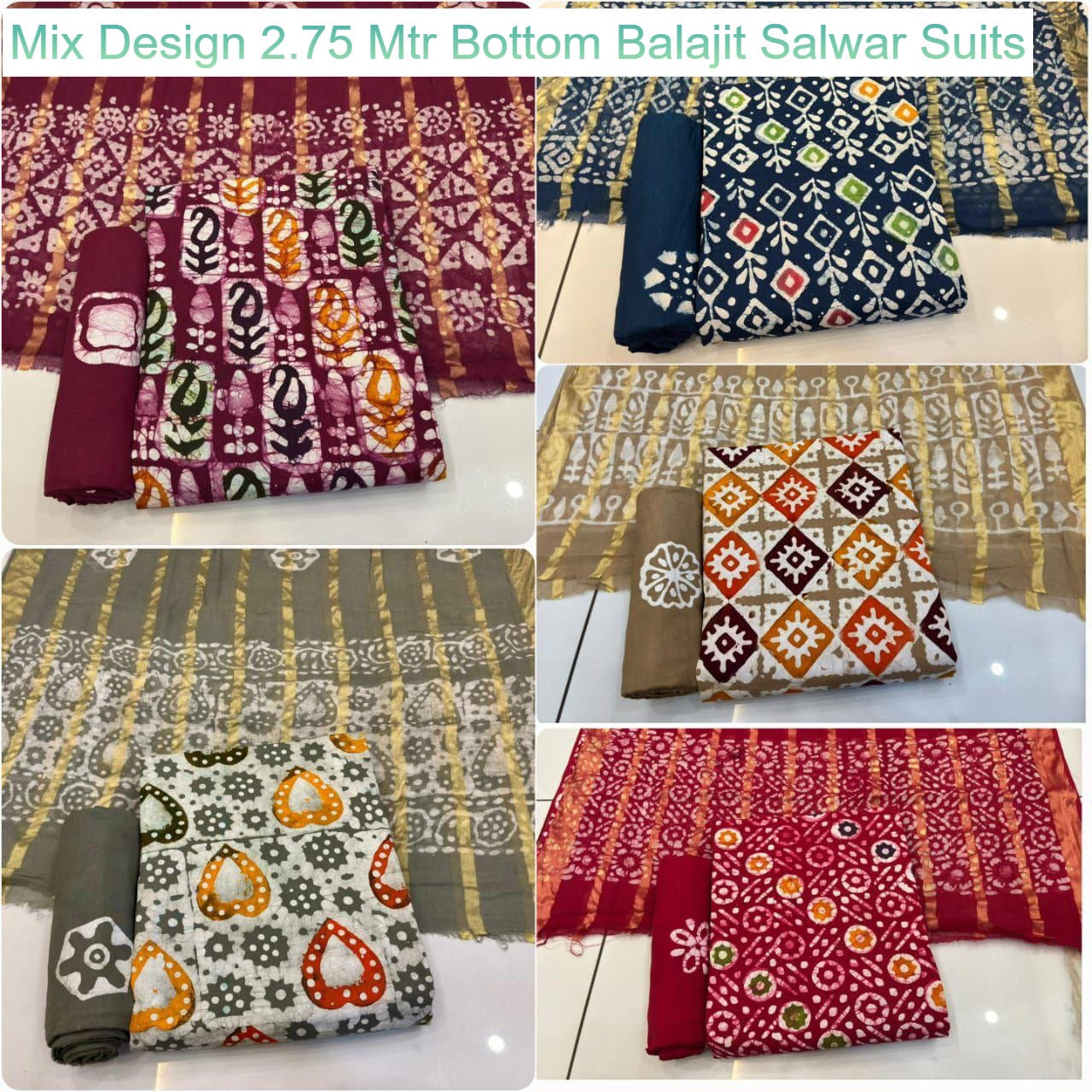 Mix Design 2.75 Mtr Bottom Balajit Cotton Salwar Suits Supplier India