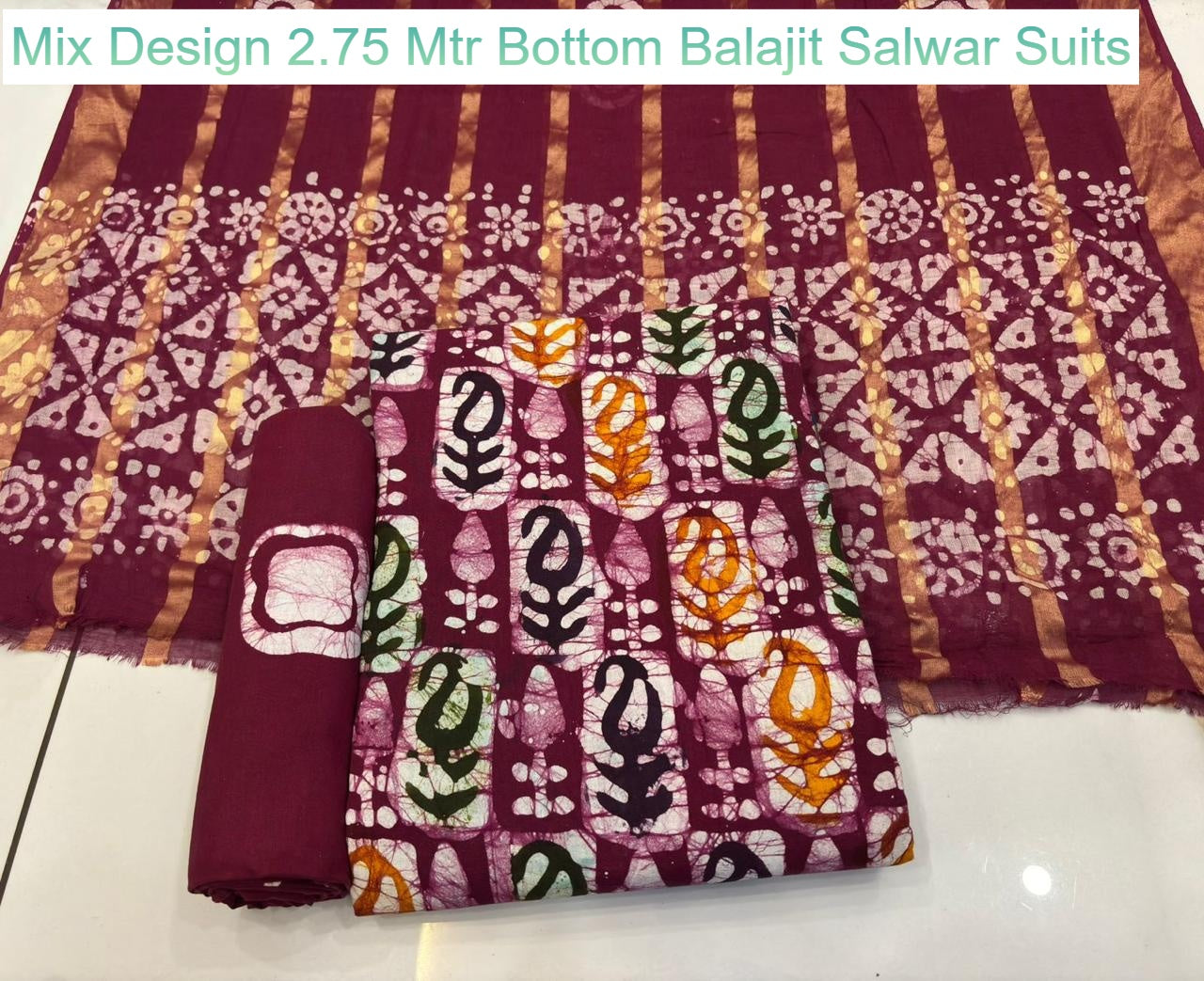 Mix Design 2.75 Mtr Bottom Balajit Cotton Salwar Suits Supplier India
