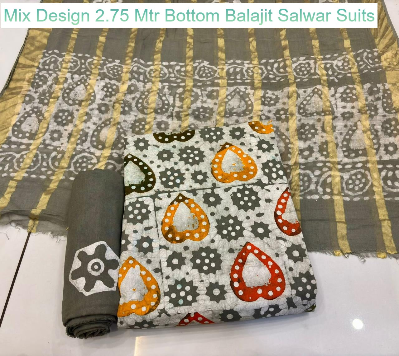 Mix Design 2.75 Mtr Bottom Balajit Cotton Salwar Suits Supplier India