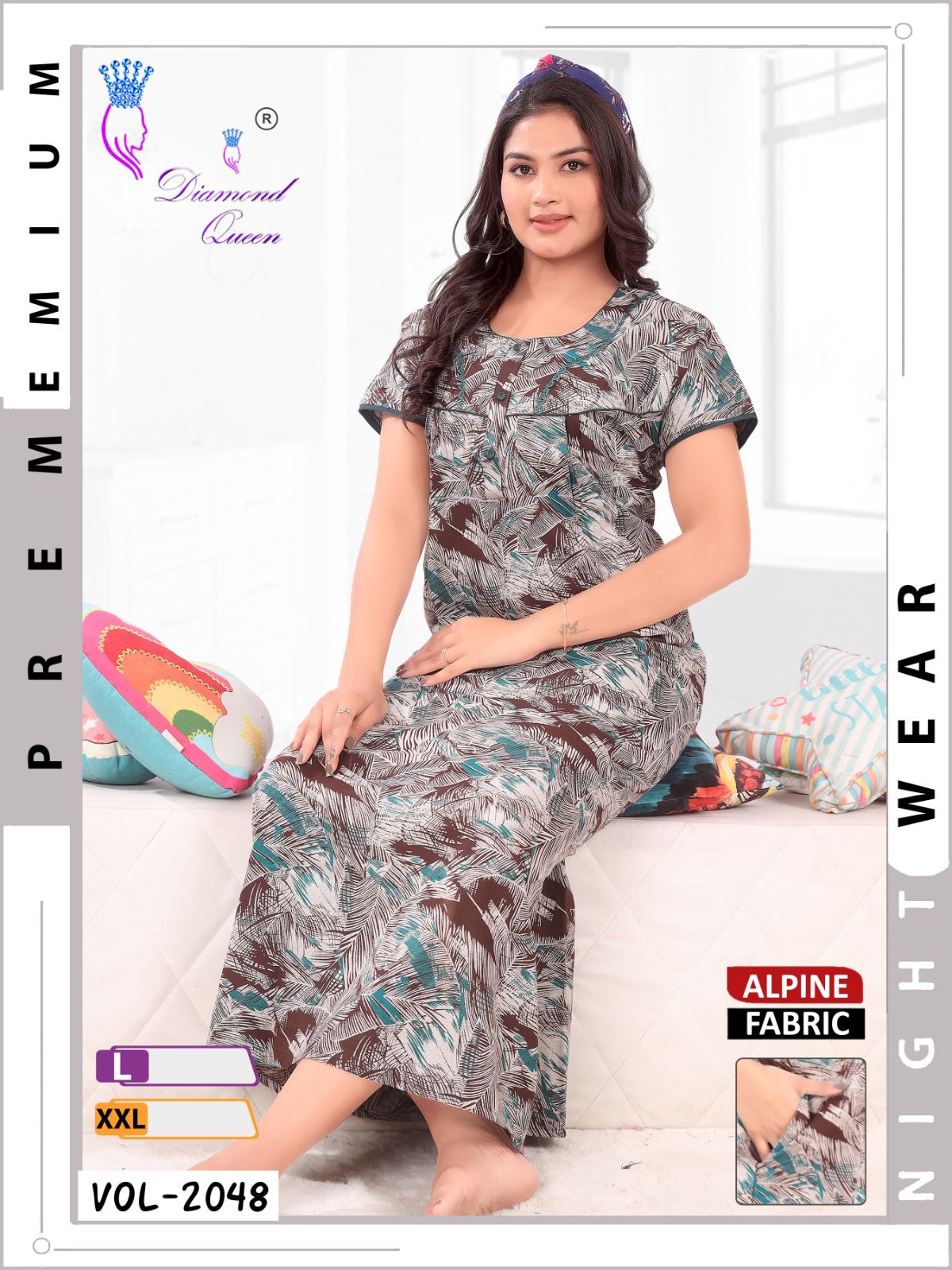 Mix Prints Diamond Queen Night Gowns Wholesale