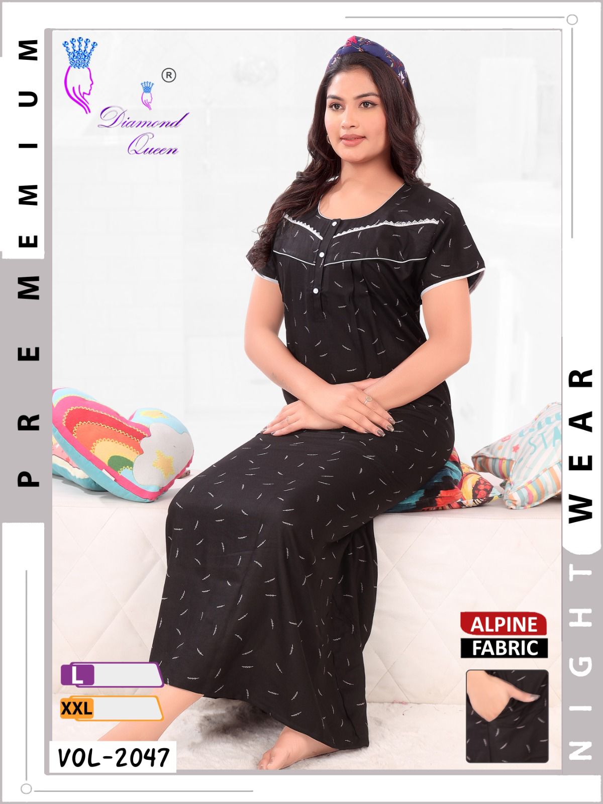 Mix Prints Diamond Queen Night Gowns Wholesale