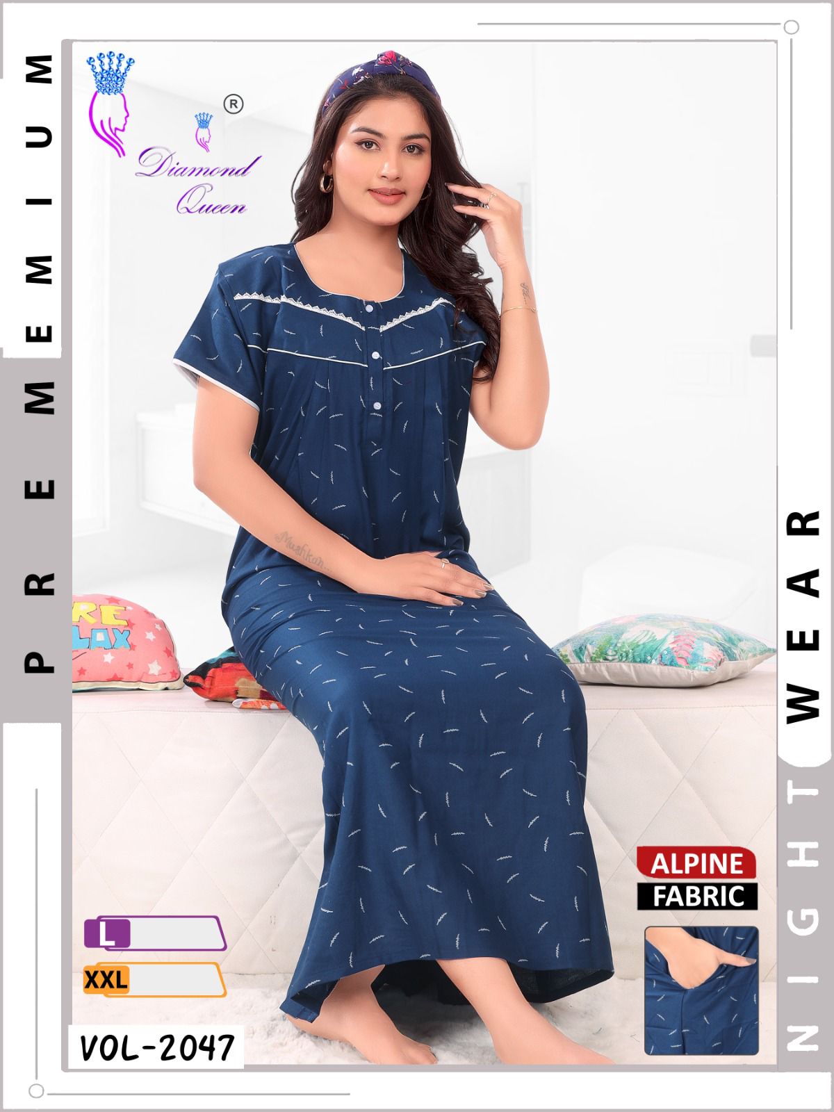 Mix Prints Diamond Queen Night Gowns Wholesale