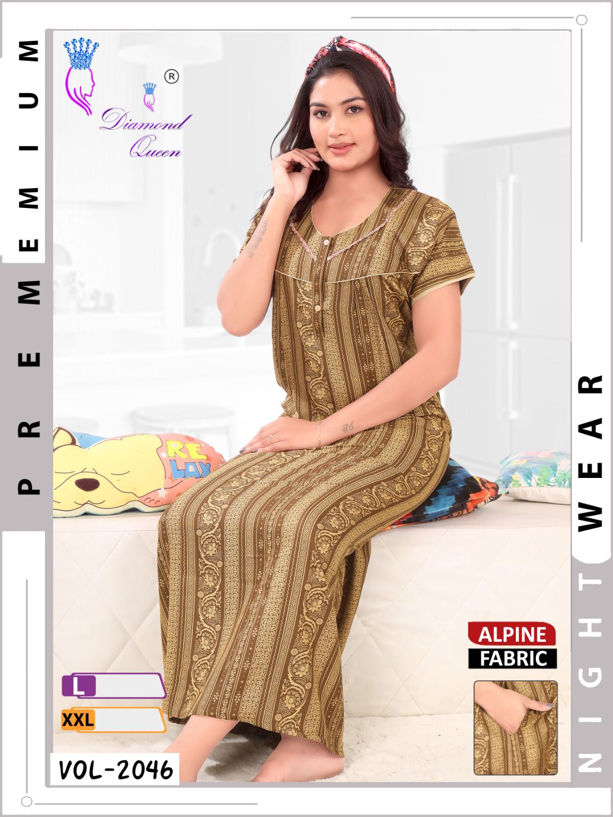 Mix Prints Diamond Queen Night Gowns Wholesale