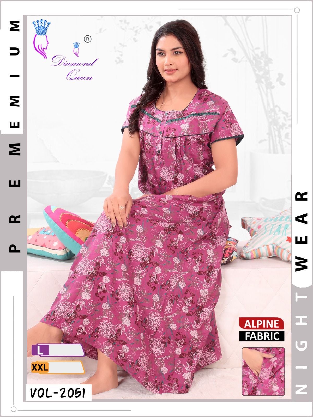 Mix Prints Diamond Queen Night Gowns Wholesale